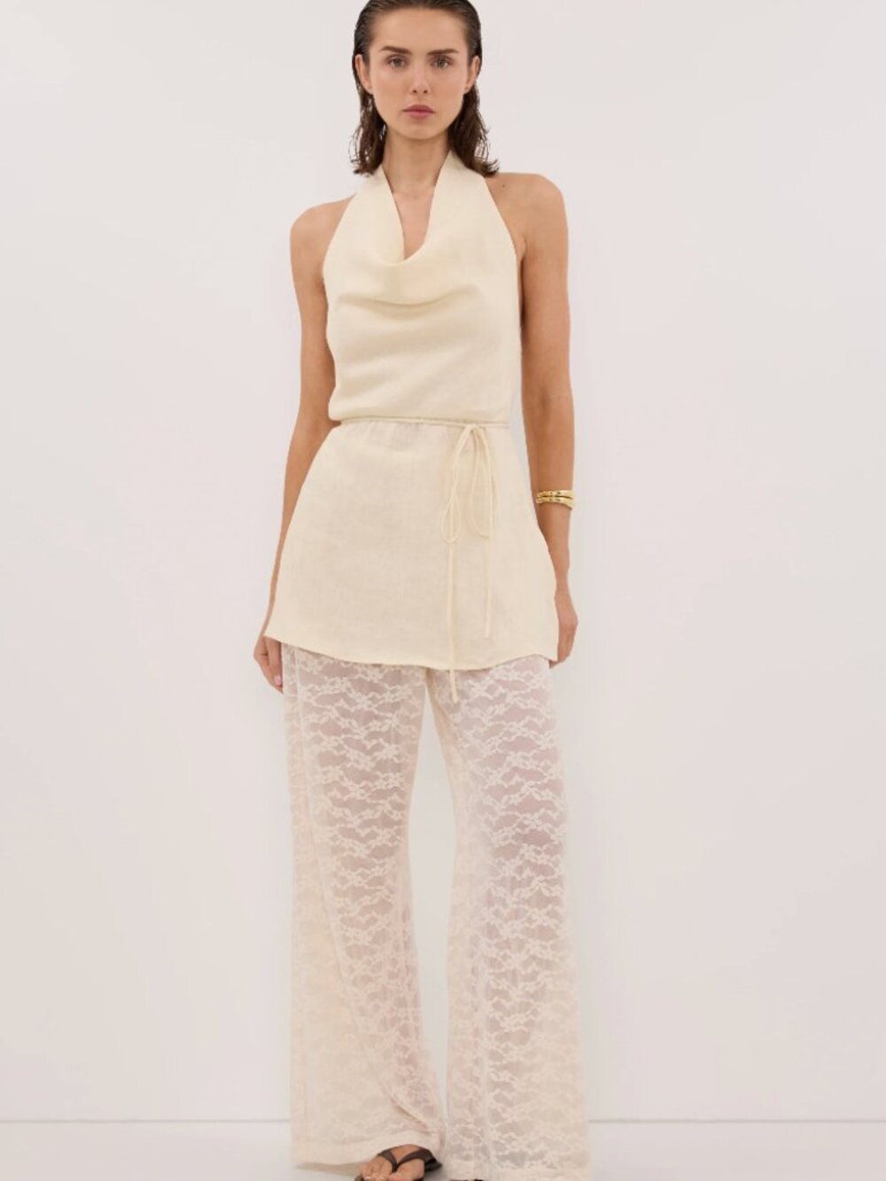 DISSH Cream Linen Haylee Cowl Halter Top
